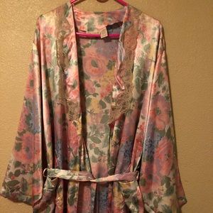 Victoria secret vintage silk floral and lace robe